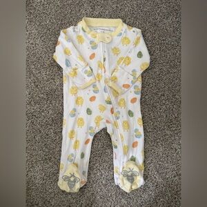 Burt's Bees Baby White and Yellow Chickadee Print Footie